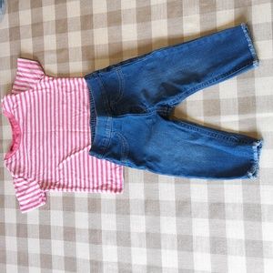 3/$12 12M jeans and pink striped Tshirt - Primary and Garanimals set/outfit